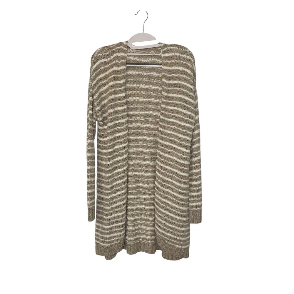 Soft Surroundings Womens Lucie Tan and White Open Front Knit Cardigan S Coastal